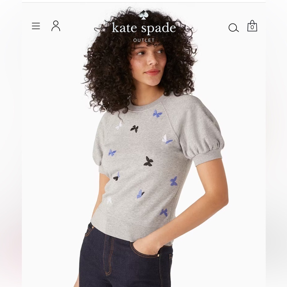 Kate Spade Gray Sweatshirt with Butterfly Design size XS.